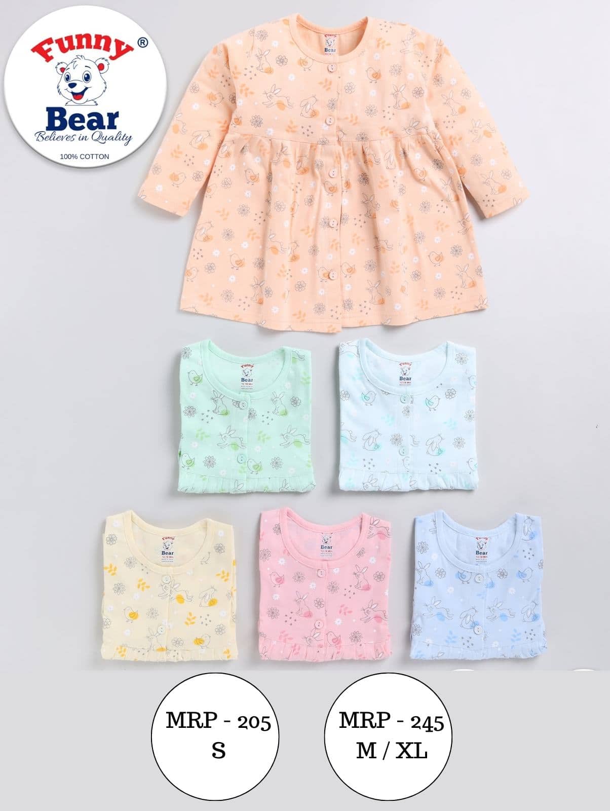 Full Sleeve Frock Girls Baby Dresses 0-18 Months - Funny Bear -  kidfactory.in